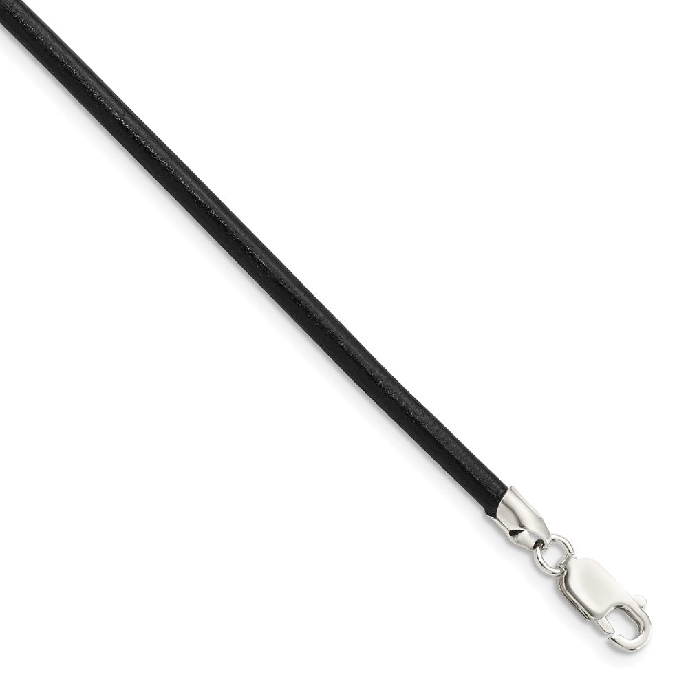 Sterling Silver 3mm Black Leather Necklace