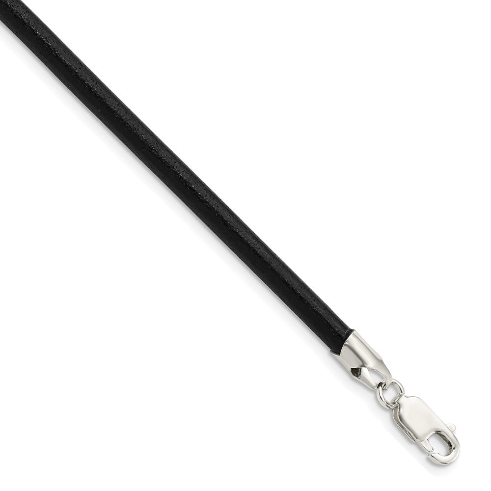 Sterling Silver 4mm Black Leather Necklace