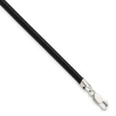 Sterling Silver 4mm Black Leather Necklace