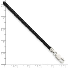 Sterling Silver 3mm Black Leather Braided Necklace