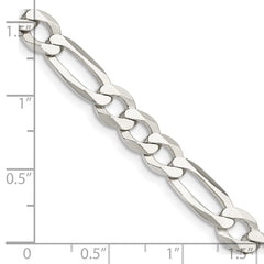 Cadena Figaro plana pulida de plata de ley de 7,5 mm