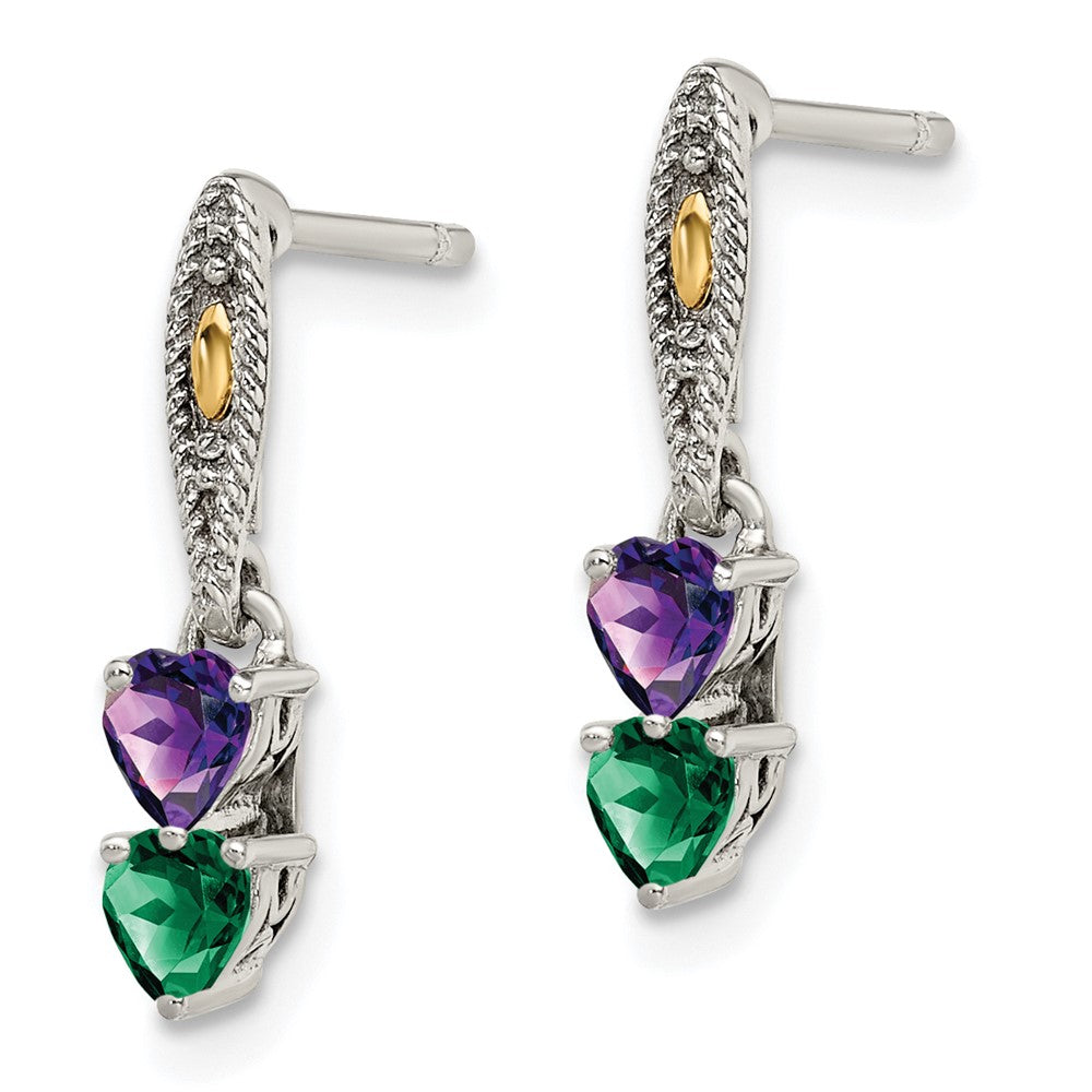 Sterling Silver Antiqued with 14K 2-stone Mother's Earring