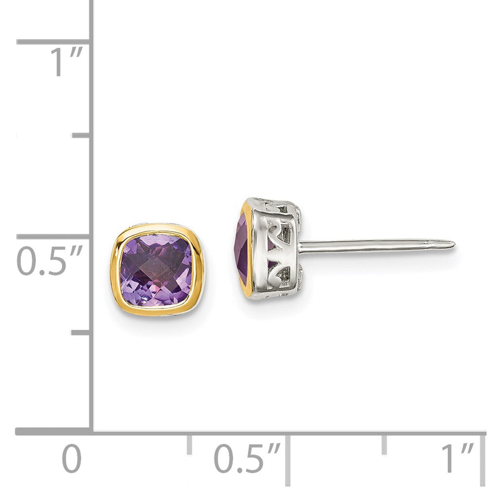 Sterling Silver with 14K Accent Amethyst Square Stud Earrings
