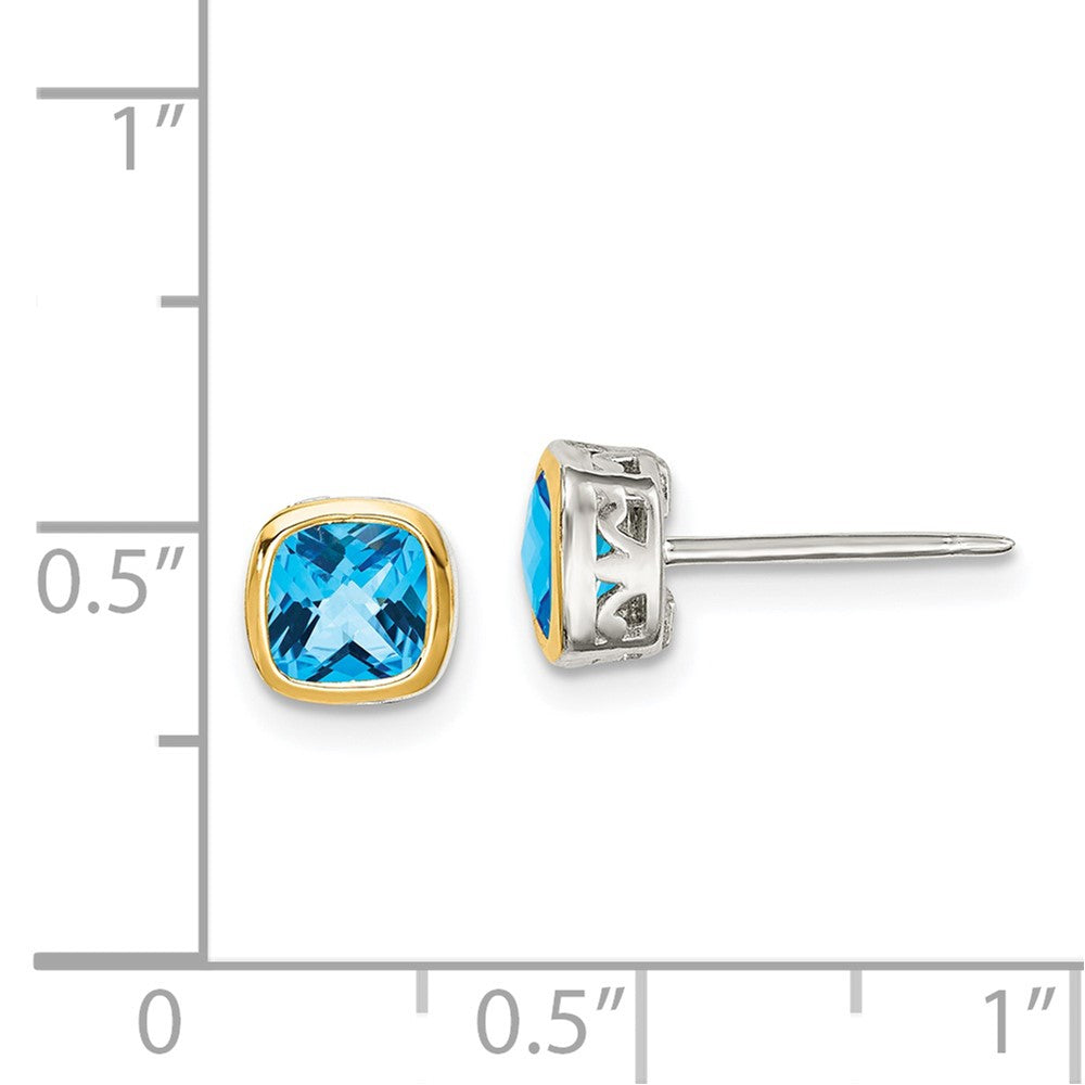 Sterling Silver with 14K Accent Light Swiss Blue Topaz Square Stud Earrings