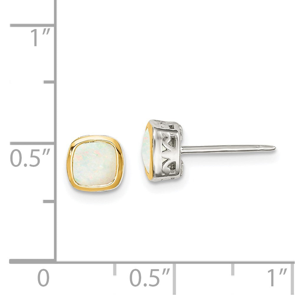 Sterling Silver with 14K Accent Milky Opal Square Stud Earrings