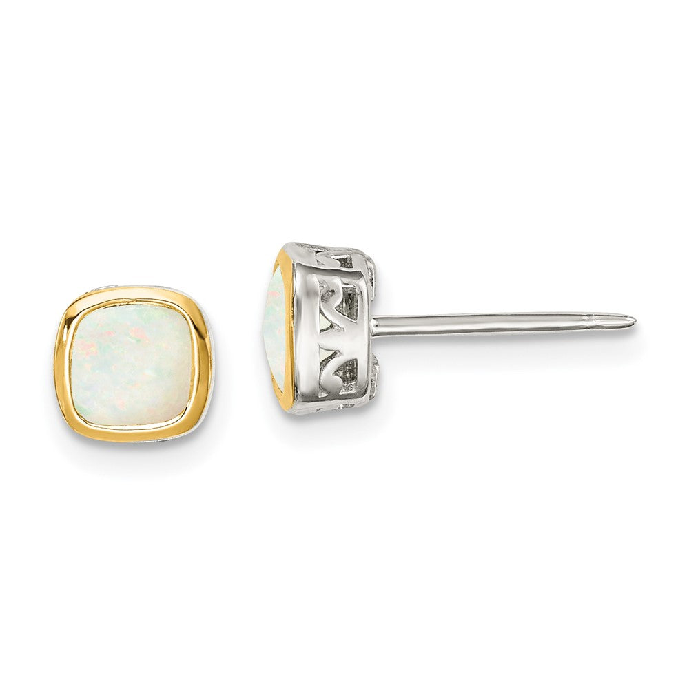 Sterling Silver with 14K Accent Milky Opal Square Stud Earrings