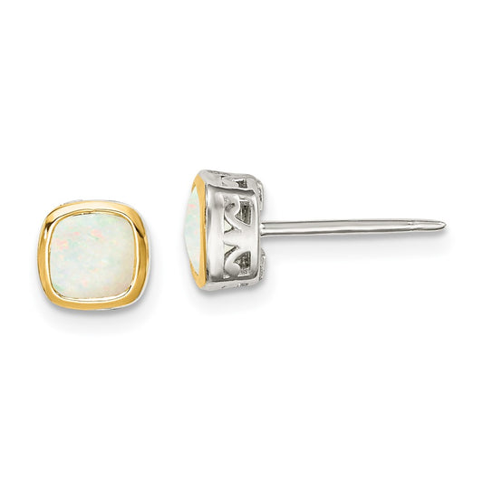 Sterling Silver with 14K Accent Milky Opal Square Stud Earrings