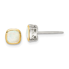 Sterling Silver with 14K Accent Milky Opal Square Stud Earrings