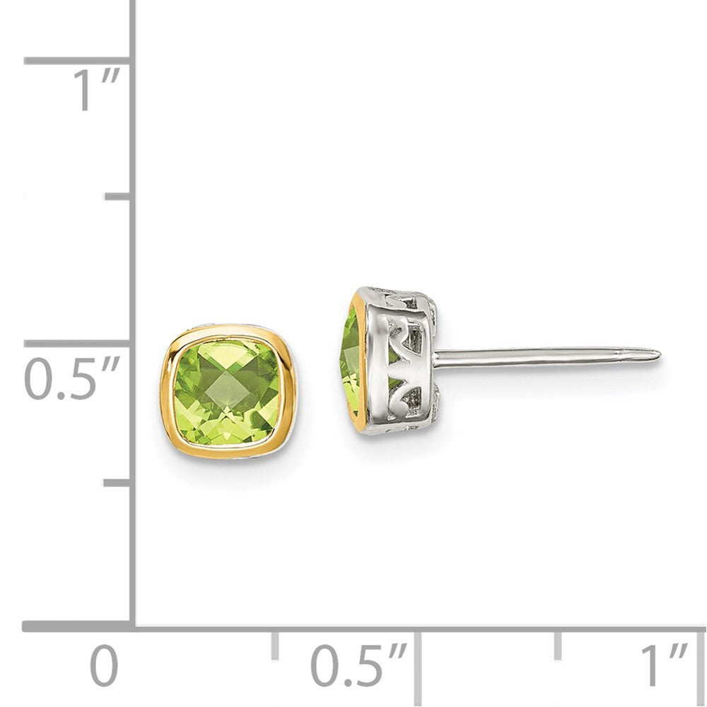 Sterling Silver with 14K Accent Peridot Square Stud Earrings