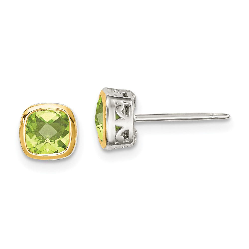 Sterling Silver with 14K Accent Peridot Square Stud Earrings