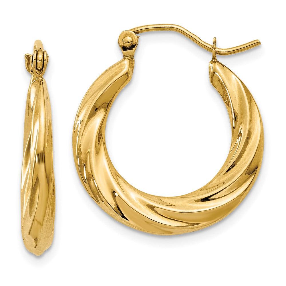 14K Yellow Gold Polished Twisted Hollow Hoop Earrings