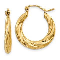 14K Yellow Gold Polished Twisted Hollow Hoop Earrings