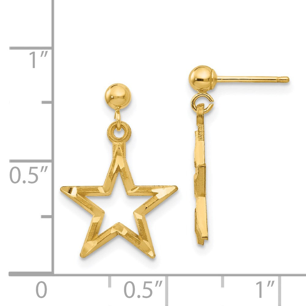 14K Yellow Gold Polished & Diamond-cut Star Dangle Post Earrings