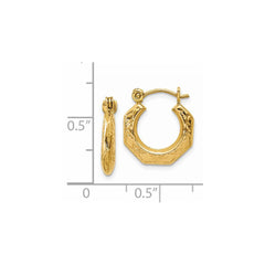 14K Yellow Gold Polished Patterned Hollow Hoop Earrings