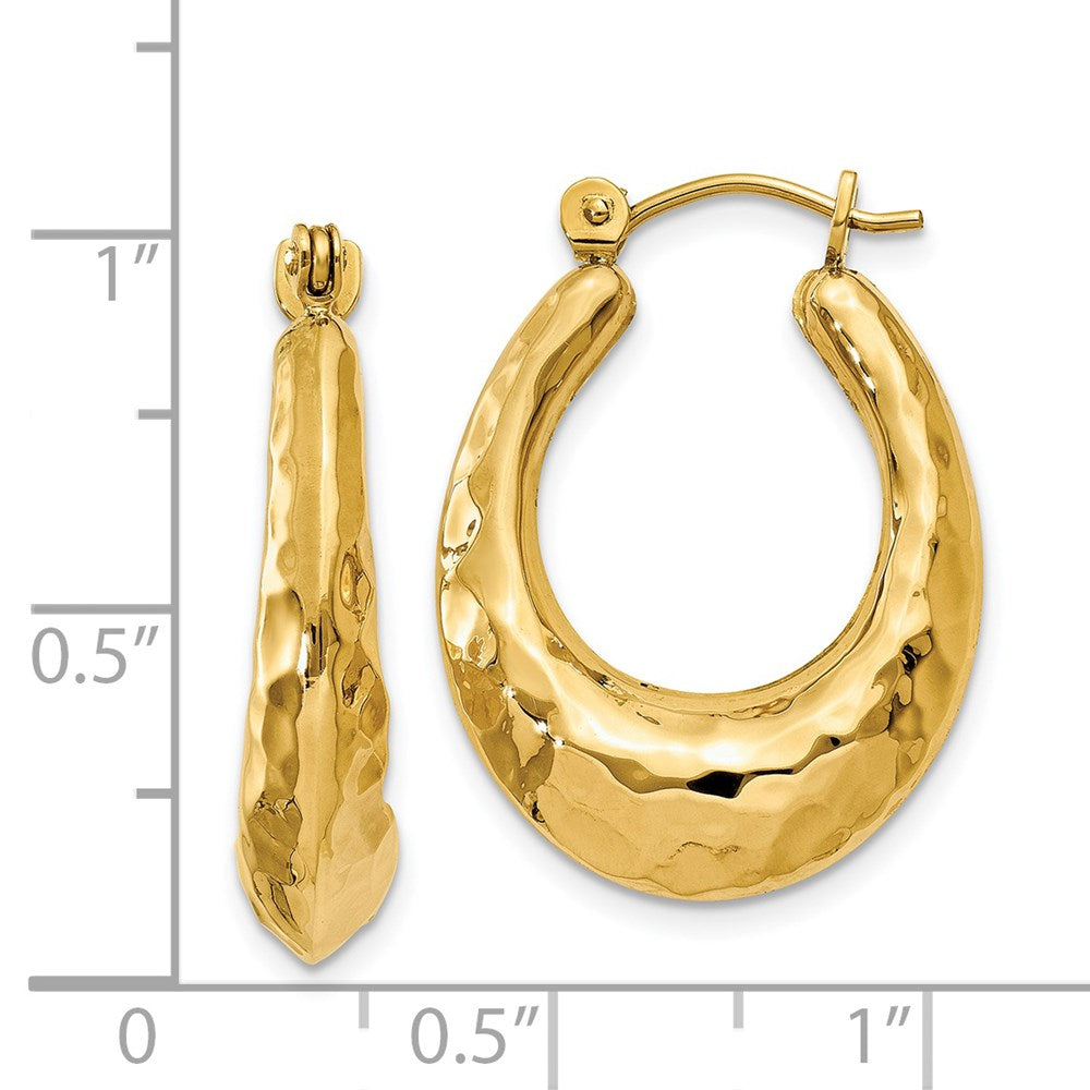 14K Yellow Gold Hammered Fancy Hollow Hoop Earrings