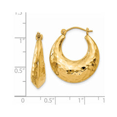 14K Yellow Gold Hammered Fancy Hollow Hoop Earrings