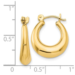 14K Yellow Gold Polished Oval Hollow Hoop Earrings