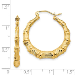 14K Yellow Gold Polished Bamboo Hoop Earrings