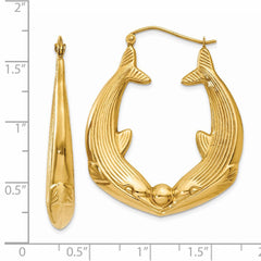 14K Yellow Gold Polished Dolphin Hoop Earrings