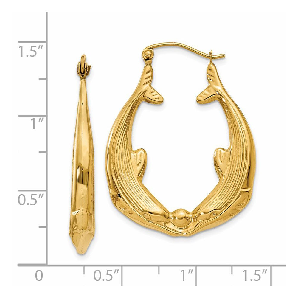 14K Yellow Gold Polished Dolphin Hoop Earrings