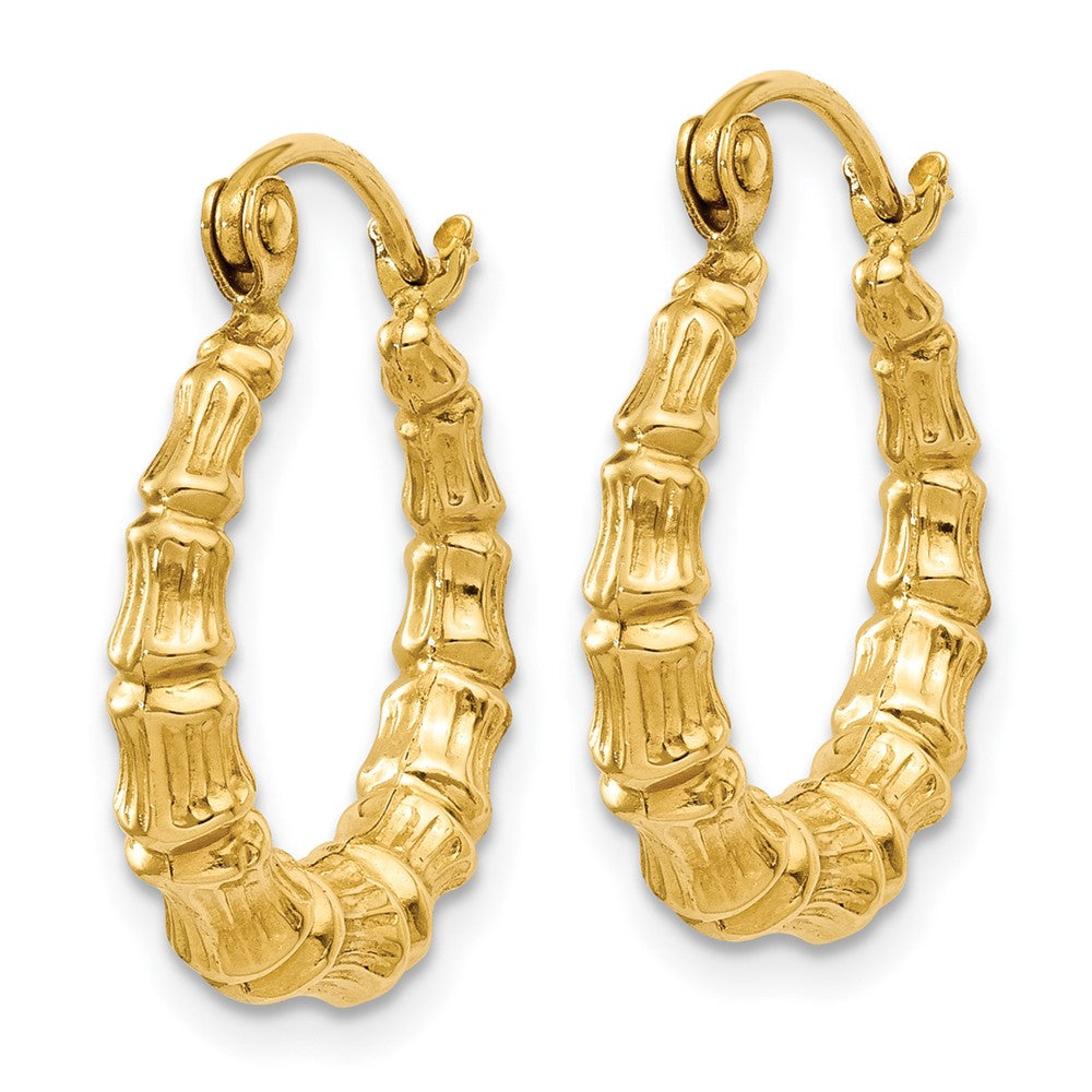 14K Yellow Gold Polished Bamboo Design Hollow Hoop Earrings