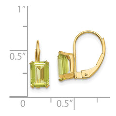 14K Yellow Gold Madi K Emerald Shape Peridot Leverback Earrings