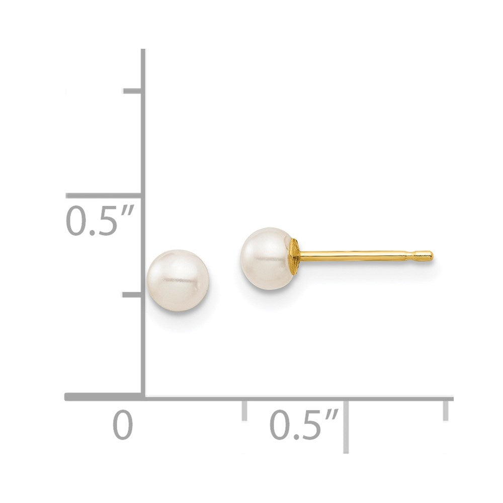 14K Yellow Gold Madi K 3-4mm White Round FWC Pearl Stud Post Earrings