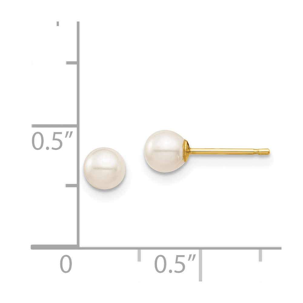 14K Yellow Gold Madi K 4-5mm White Round FWC Pearl Stud Post Earrings