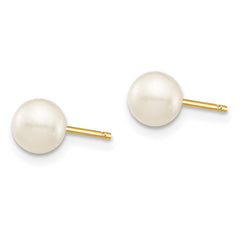 14K Yellow Gold Madi K 5-6mm White Round FWC Pearl Stud Post Earrings