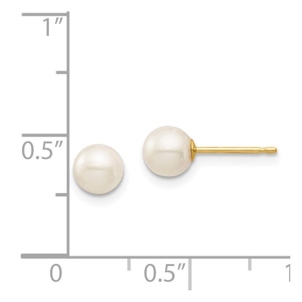 14K Yellow Gold Madi K 5-6mm White Round FWC Pearl Stud Post Earrings
