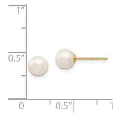 14K Yellow Gold Madi K 5-6mm White Round FWC Pearl Stud Post Earrings