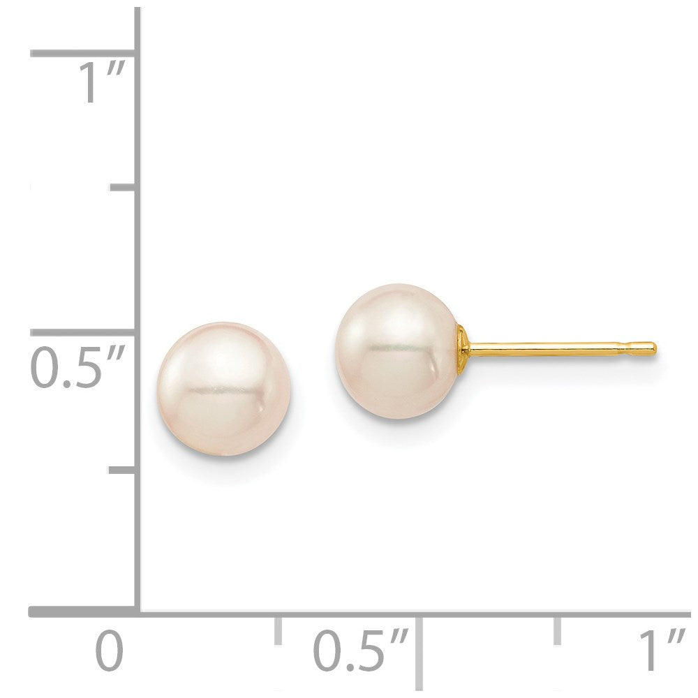 14K Yellow Gold Madi K 6-7mm White Round FWC Pearl Stud Post Earrings