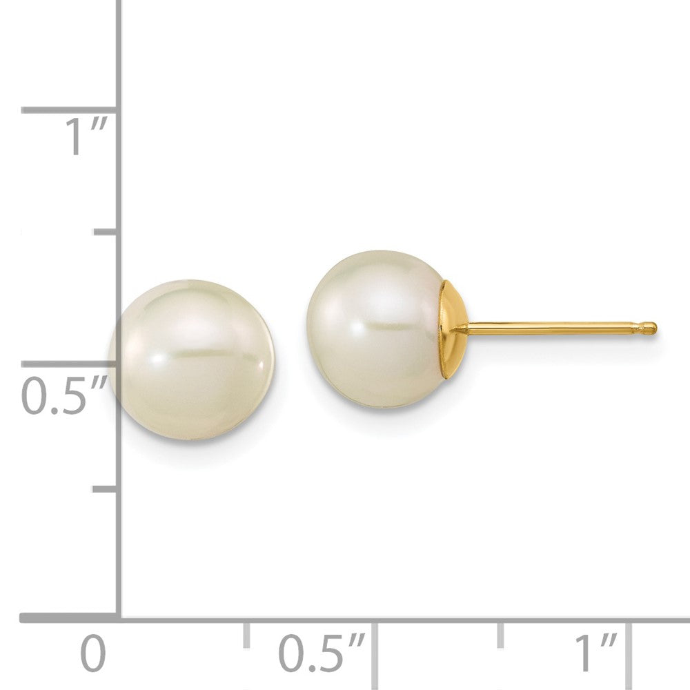 14K Yellow Gold Madi K 7-8mm White Round FWC Pearl Stud Post Earrings