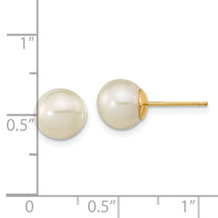 14K Yellow Gold Madi K 7-8mm White Round FWC Pearl Stud Post Earrings