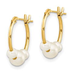 14K Yellow Gold Madi K White Semi-round FWC 3 Pearl Hoop Earrings