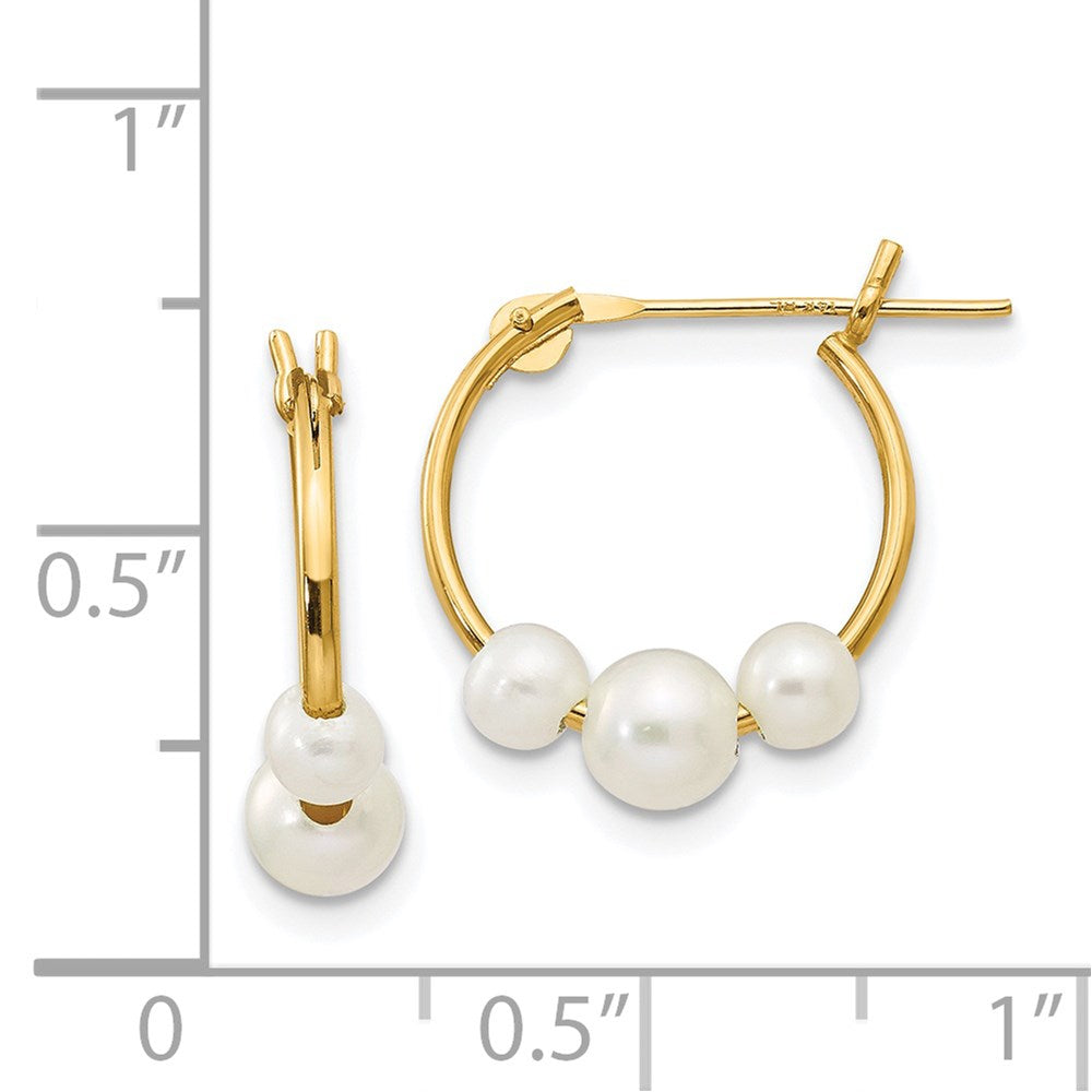 14K Yellow Gold Madi K White Semi-round FWC 3 Pearl Hoop Earrings
