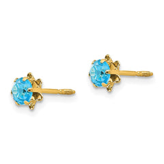 14K Yellow Gold Madi K 4mm Synthetic Blue Topaz (Dec) Screwback Stud Earrings