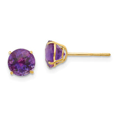 14K Yellow Gold Madi K Round Amethyst 6mm Post Earrings