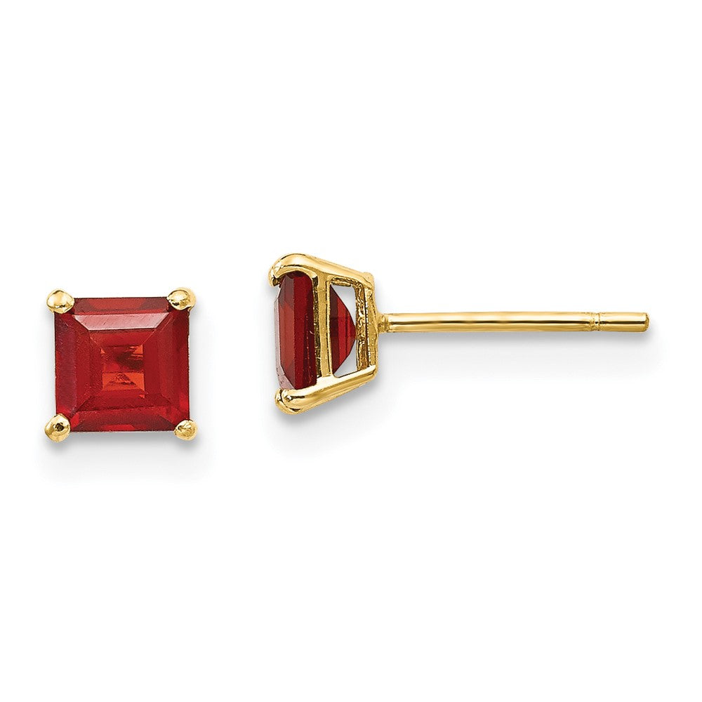 14K Yellow Gold Madi K Garnet 4mm Square Post Earrings