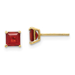 14K Yellow Gold Madi K Garnet 4mm Square Post Earrings