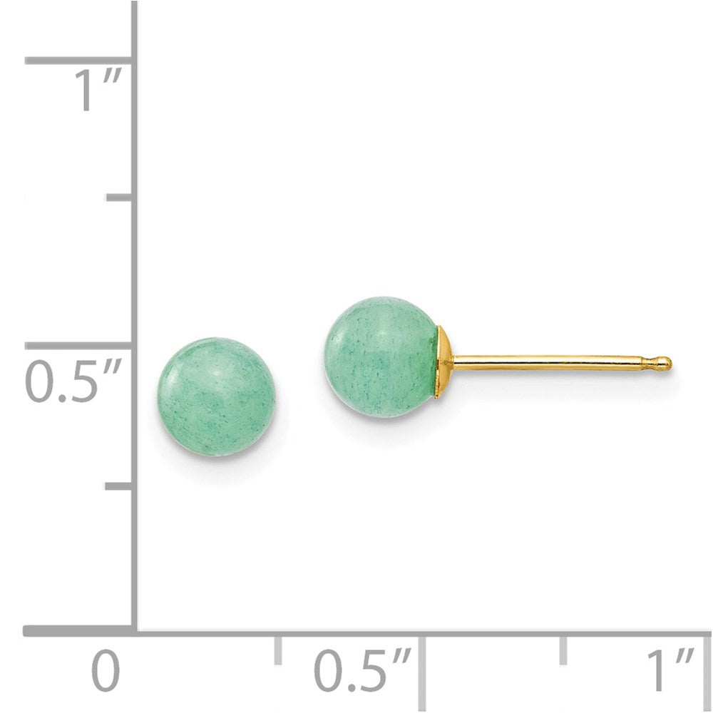 14K Yellow Gold Madi K 5mm Green Natural Stone Post Earrings
