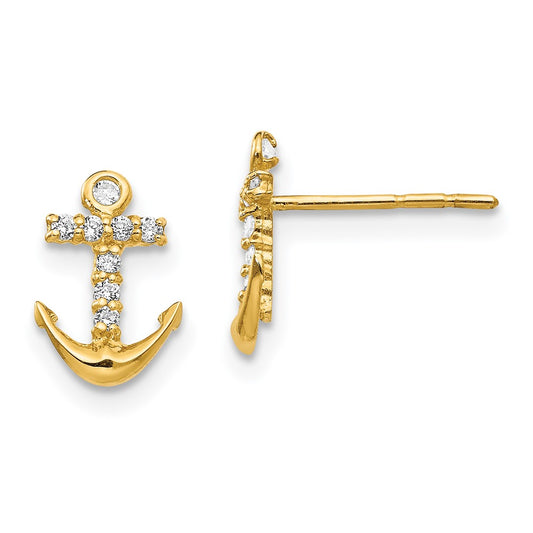 14K Yellow Gold Madi K CZ Anchor Post Earrings