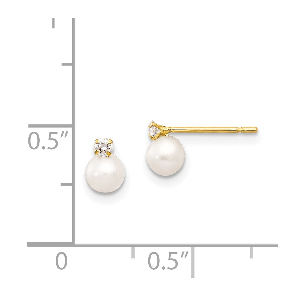 14K Yellow Gold Madi K 5-6mm Near Round FWC Pearl CZ Post Earrings