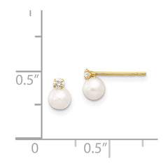 14K Yellow Gold Madi K 5-6mm Near Round FWC Pearl CZ Post Earrings