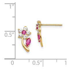 14K Yellow Gold Madi K Clear & Red CZ Flower Post Earrings