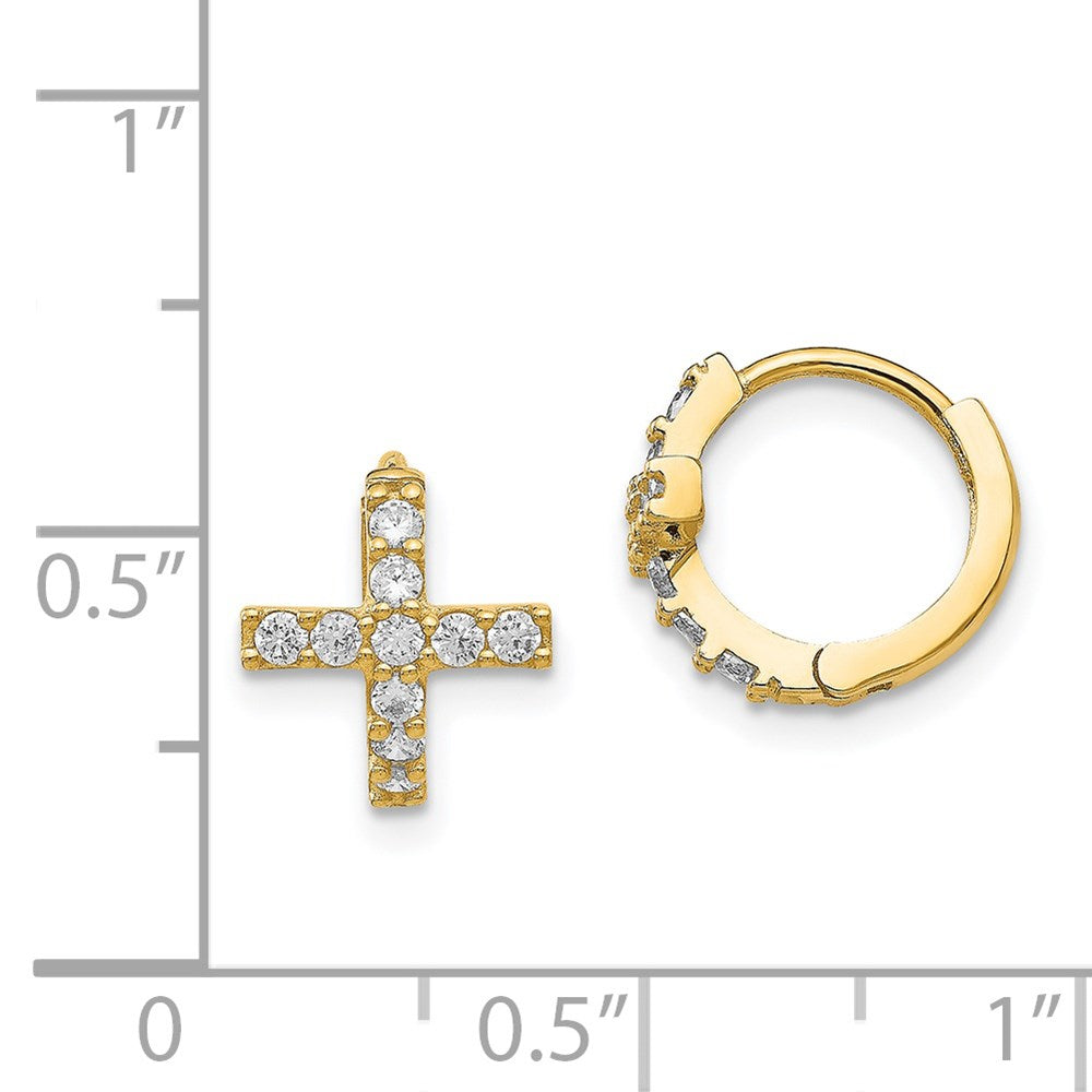 14K Yellow Gold Madi K Polished CZ Cross Hinged Hoop Earrings