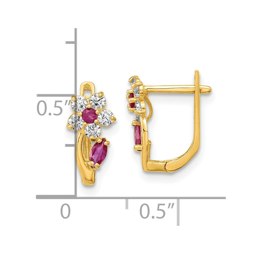14K Yellow Gold Madi K Red & Clear CZ Flower Hinged Earrings