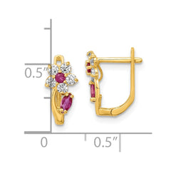 14K Yellow Gold Madi K Red & Clear CZ Flower Hinged Earrings