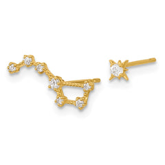 14K Yellow Gold Madi K Childrens CZ 1 Stud Star & 1 Little Dipper Post Earrings