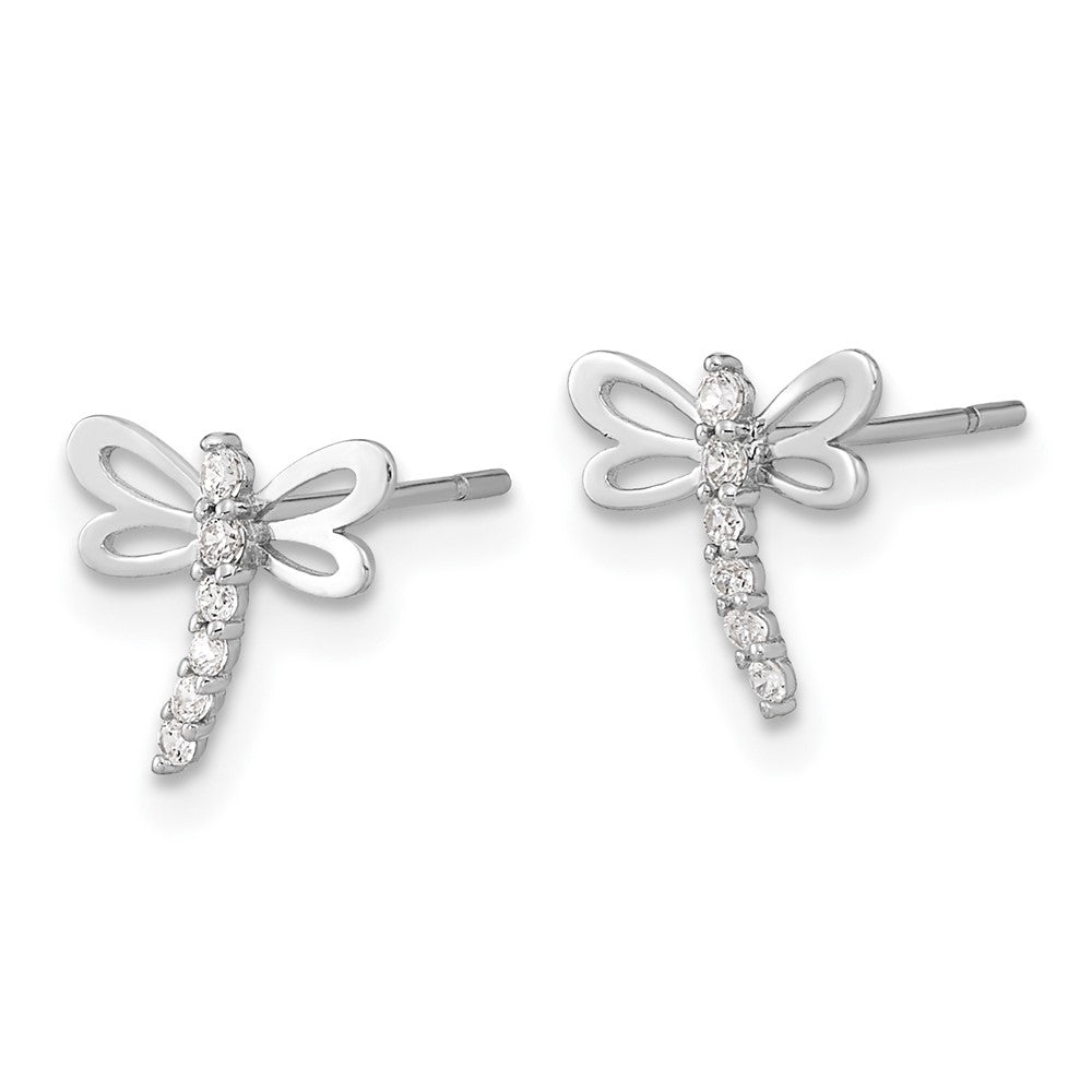 14K White Gold Madi K Polished CZ Dragonfly Post Earrings